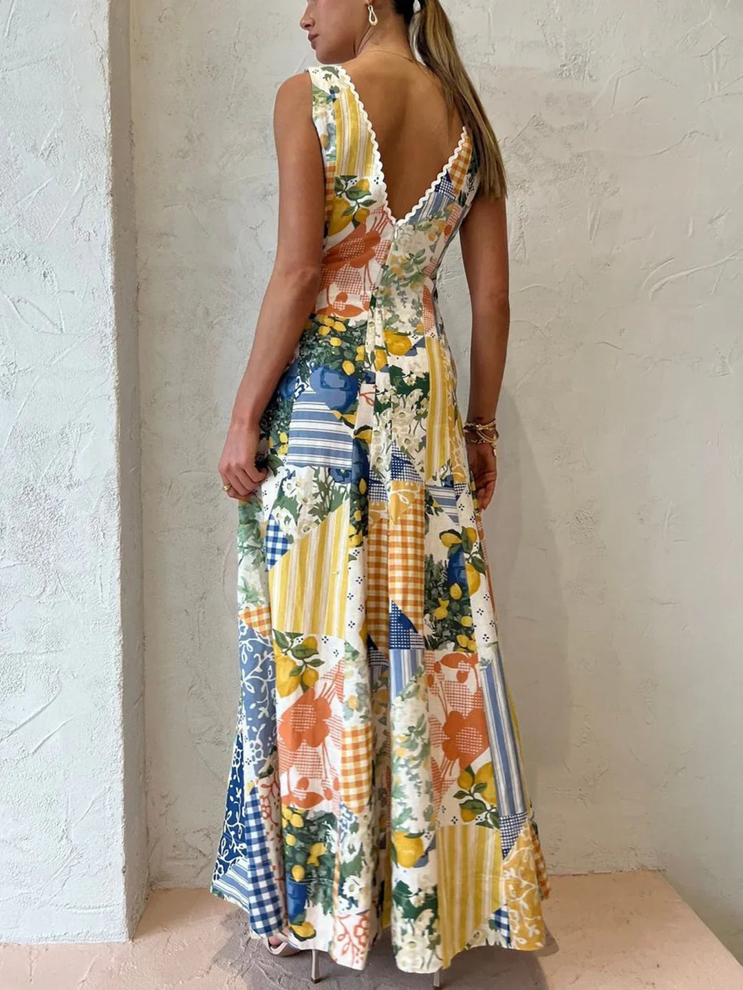 Robe maxi imprimée femme | Fraîcheur estivale avec détail en dentelle