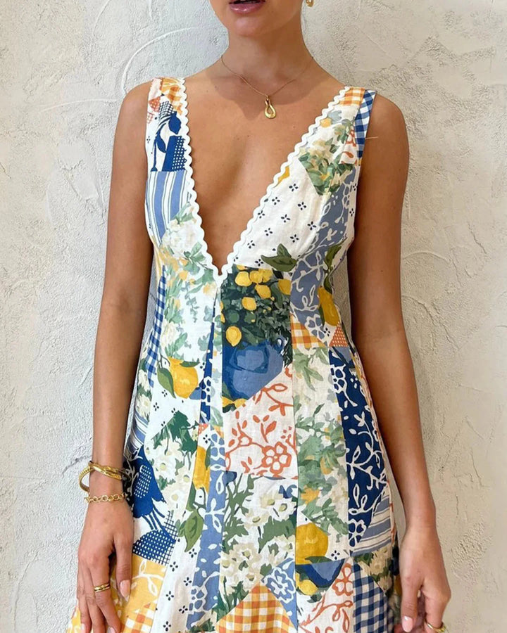 Robe maxi imprimée femme | Fraîcheur estivale avec détail en dentelle
