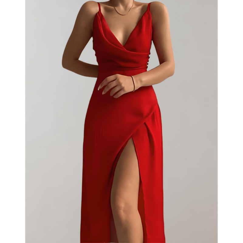 Robe satinée fendue à bretelles | Élégance glamour pour soirées et occasions