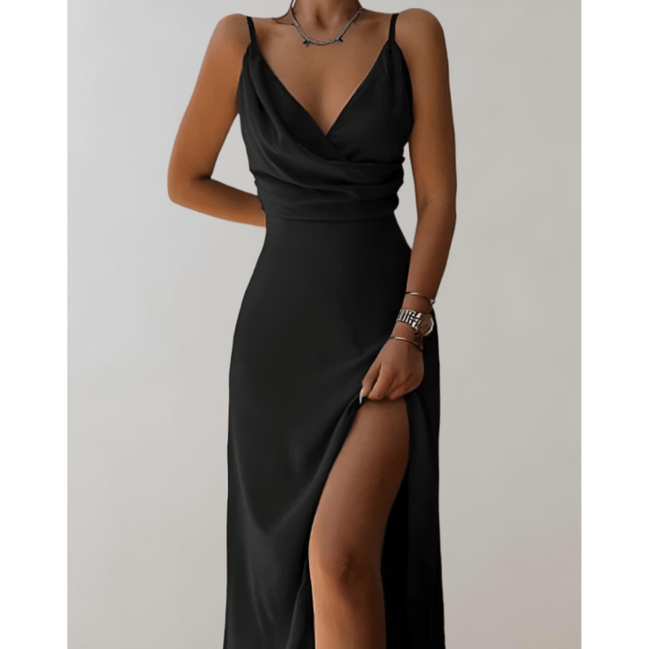 Robe satinée fendue à bretelles | Élégance glamour pour soirées et occasions