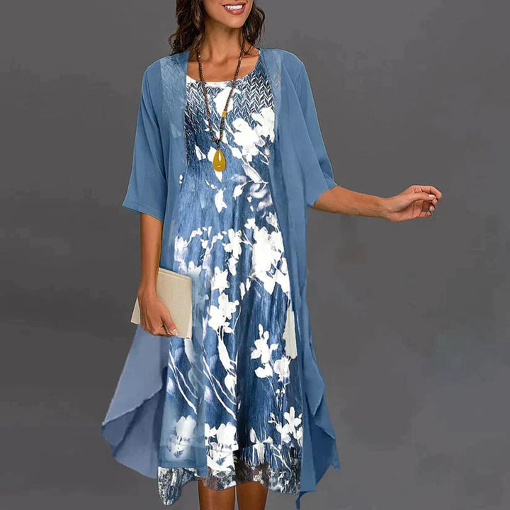 Robe fluide imprimée avec gilet léger | Style décontracté élégant