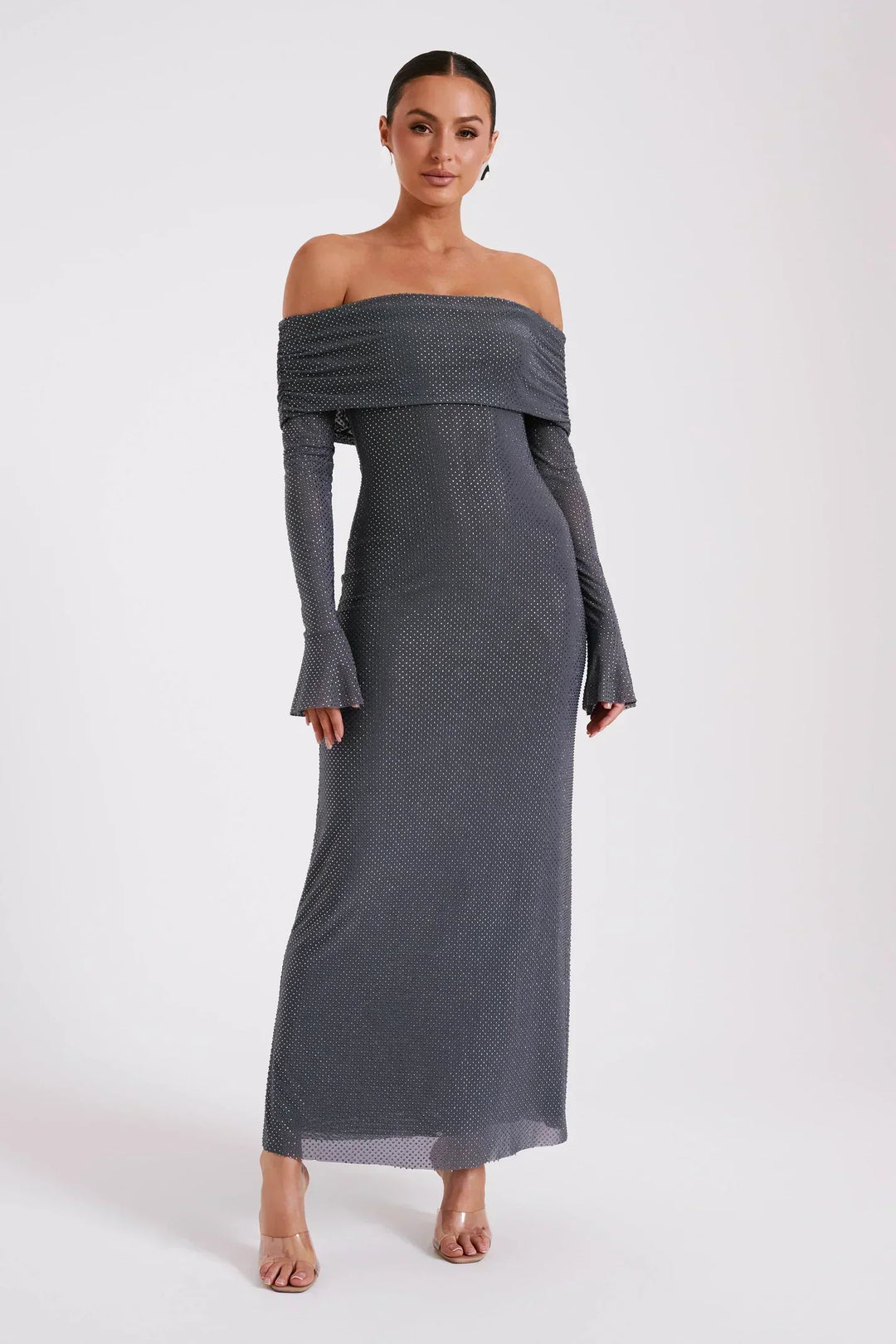 Robe longue à sequins épaules dénudées | Élégance de soirée
