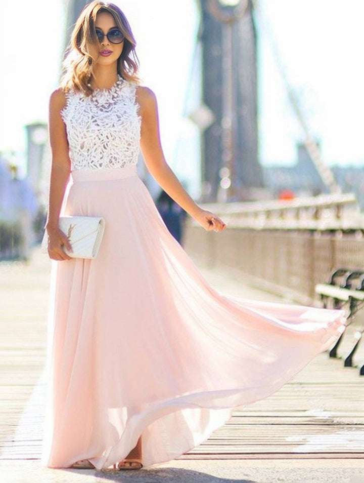 Robe longue élégante en dentelle et chiffon | Parfaite pour les cérémonies