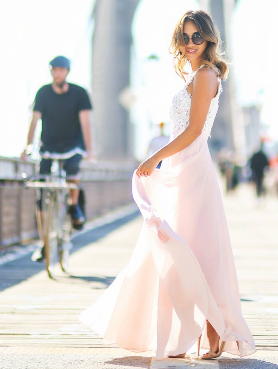 Robe longue élégante en dentelle et chiffon | Parfaite pour les cérémonies