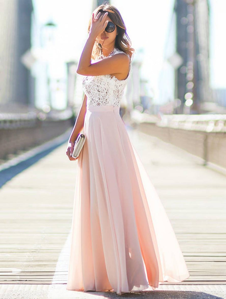 Robe longue élégante en dentelle et chiffon | Parfaite pour les cérémonies