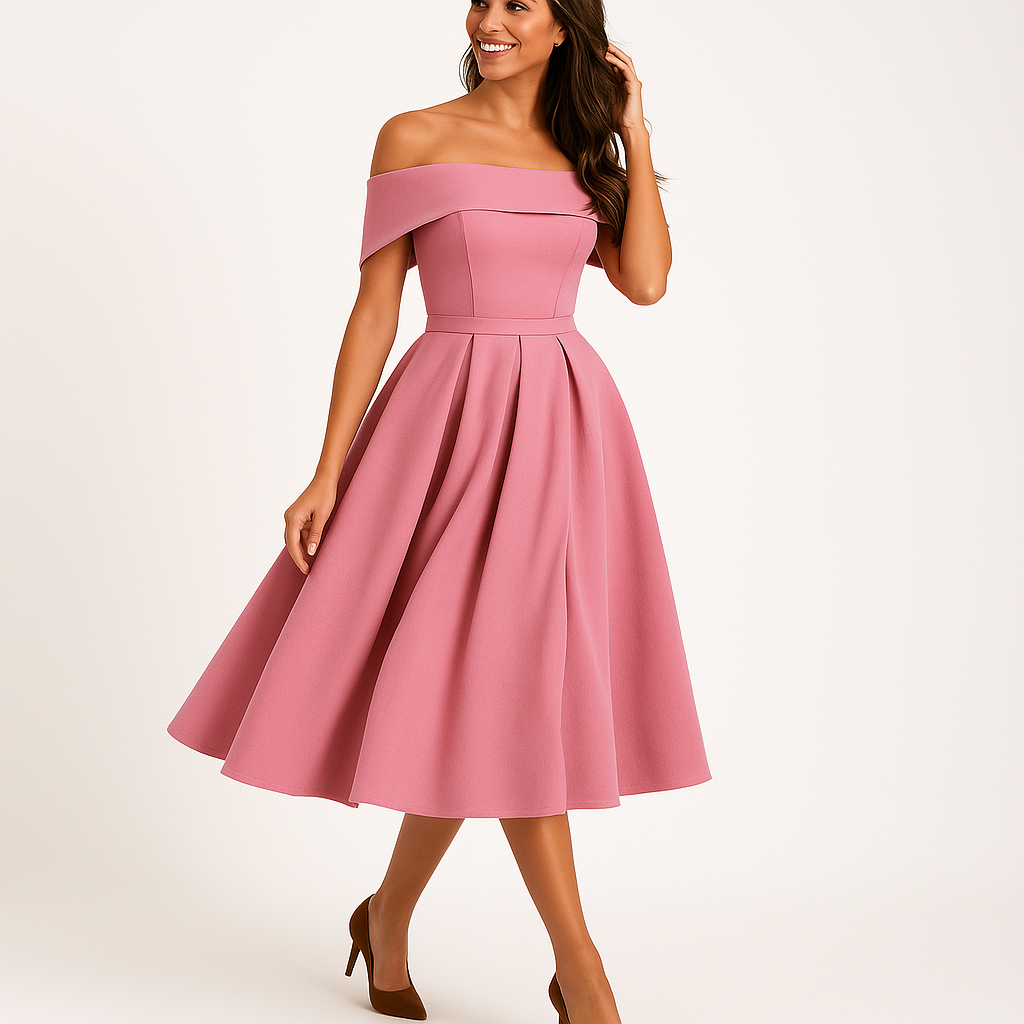 Robe midi épaules dénudées | Élégance intemporelle pour soirées