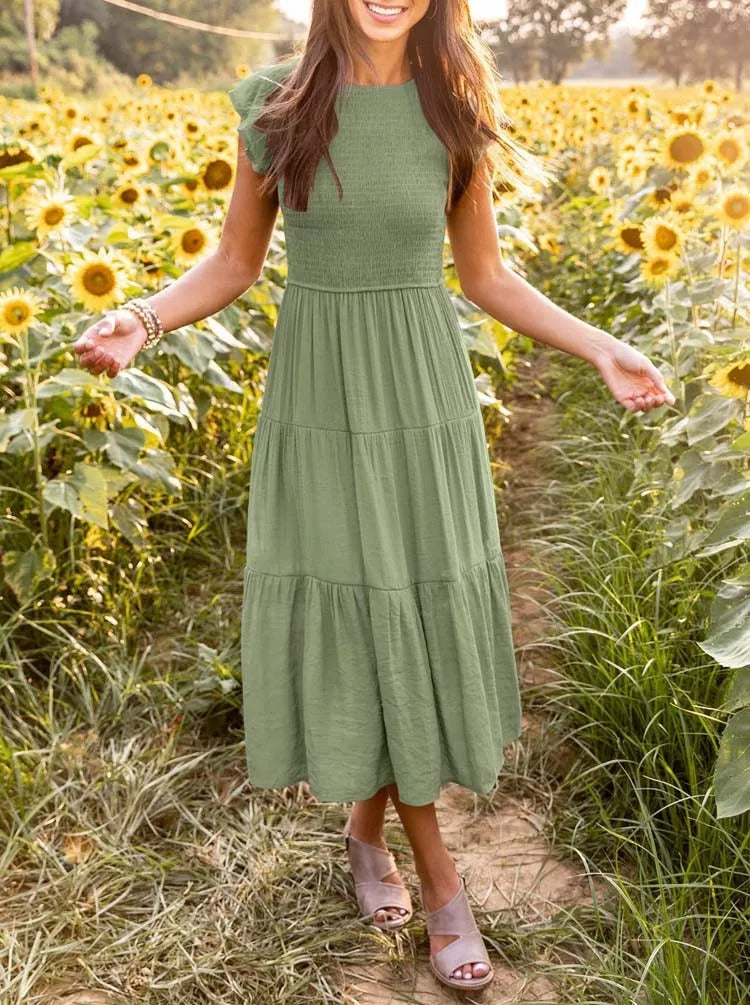 Robe midi à manches volantées | Élégance bohème