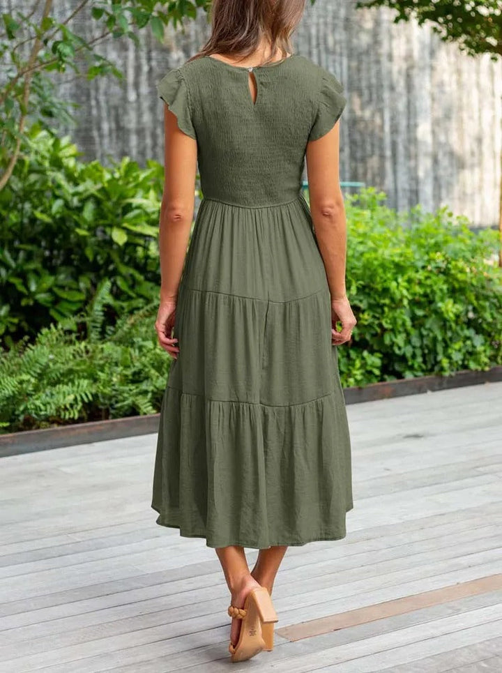 Robe midi à manches volantées | Élégance bohème