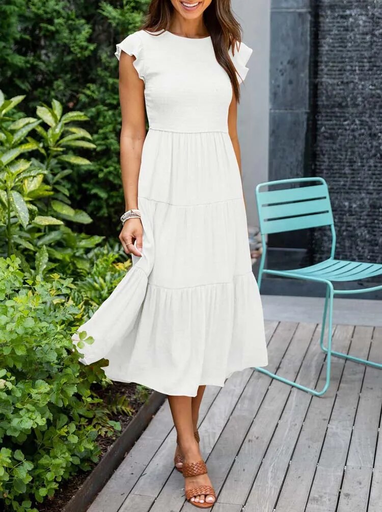 Robe midi à manches volantées | Élégance bohème