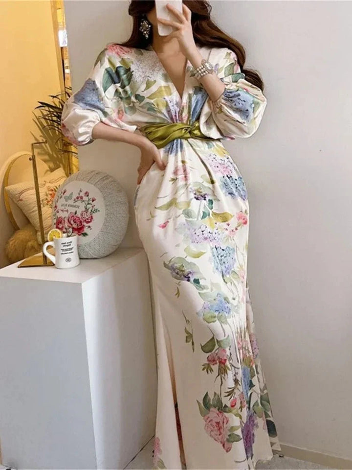Robe maxi kimono fleurie | Élégante pour les soirées
