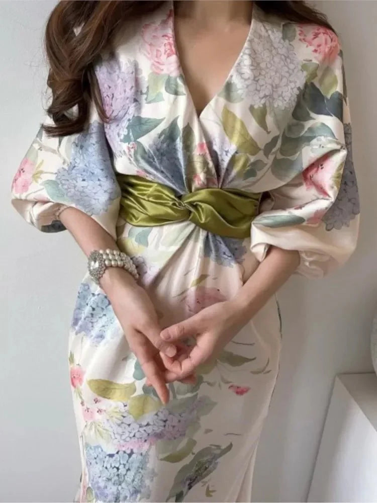 Robe maxi kimono fleurie | Élégante pour les soirées