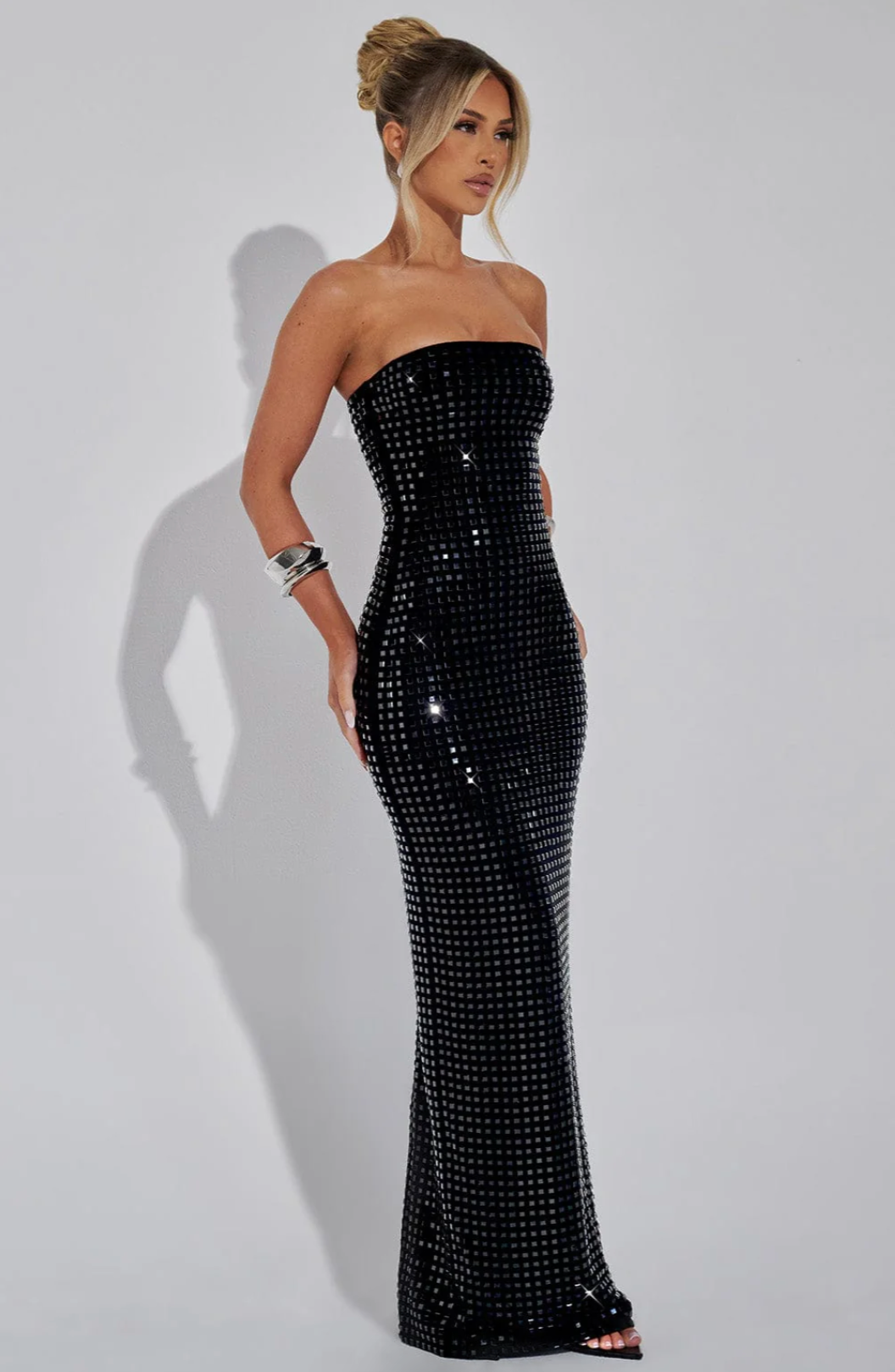 Robe longue sans bretelles | Soirée scintillante
