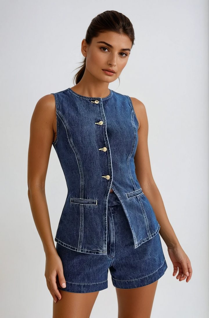 Ensemble sans manches en denim | Style estival moderne