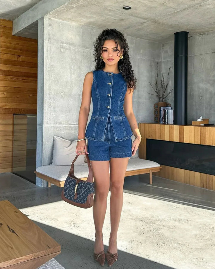 Ensemble sans manches en denim | Style estival moderne
