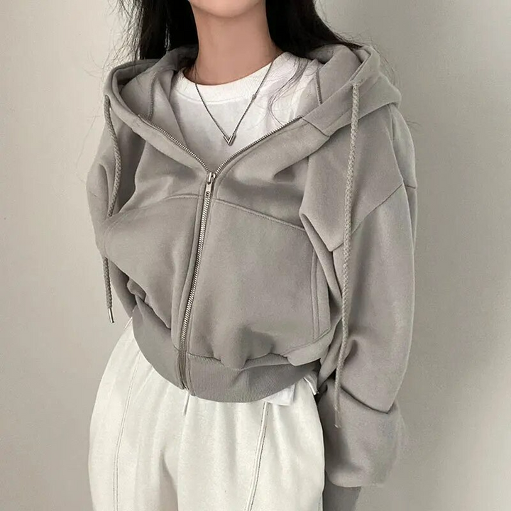 Veste zippée courte à capuche | Confort décontracté