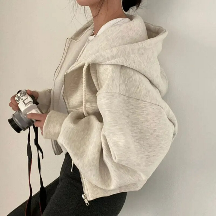 Veste zippée courte à capuche | Confort décontracté