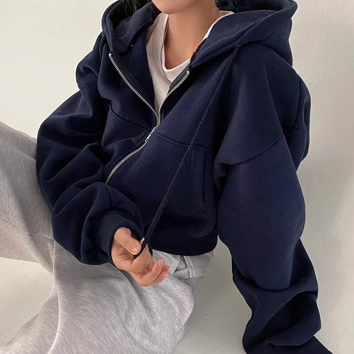 Veste zippée courte à capuche | Confort décontracté