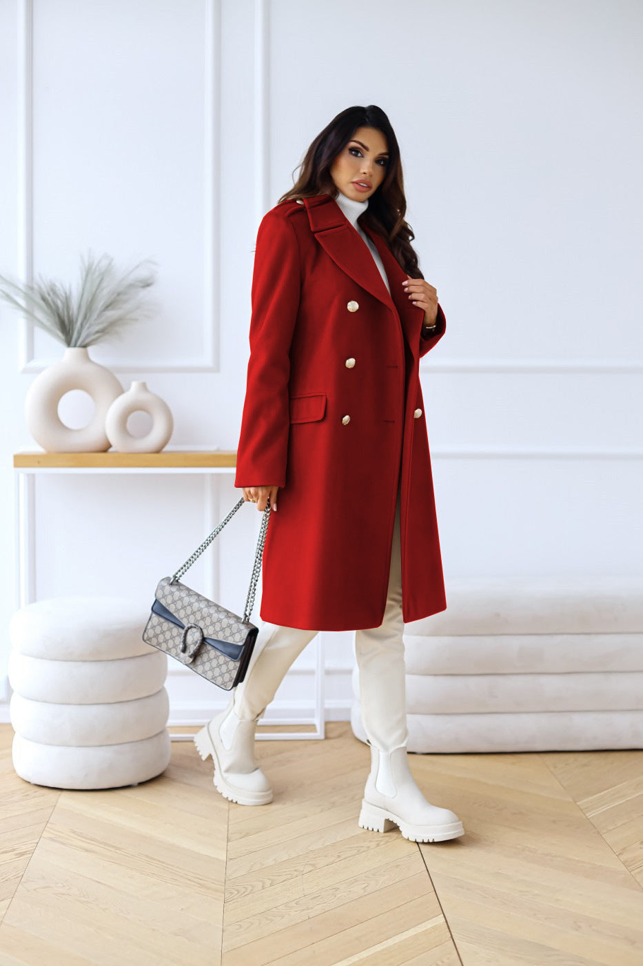 Manteau long à double rangée de boutons | Élégance hivernale