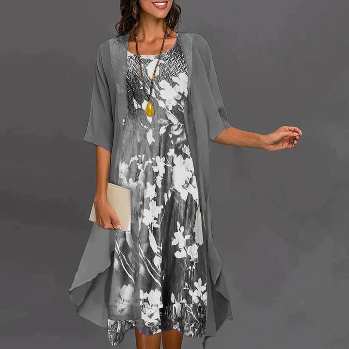 Robe fluide imprimée avec gilet léger | Style décontracté élégant