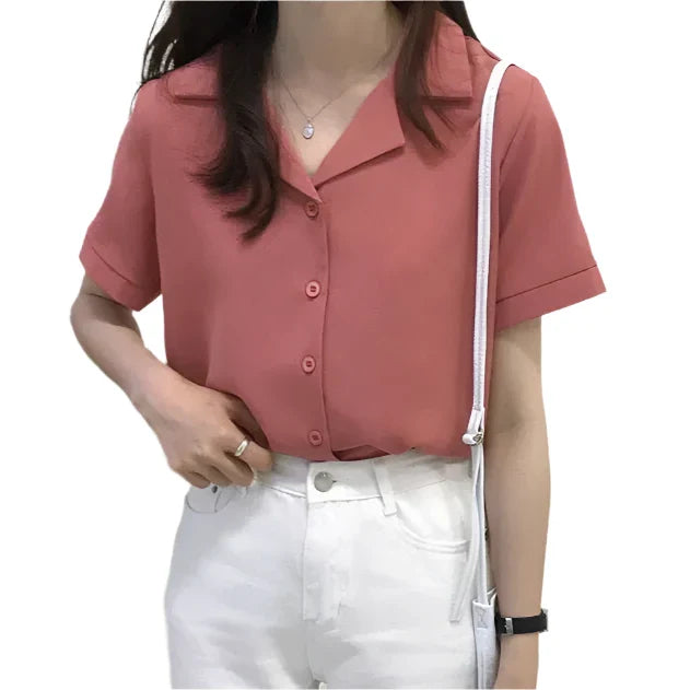 Chemise col V rétro chic | Élégance décontractée au quotidien