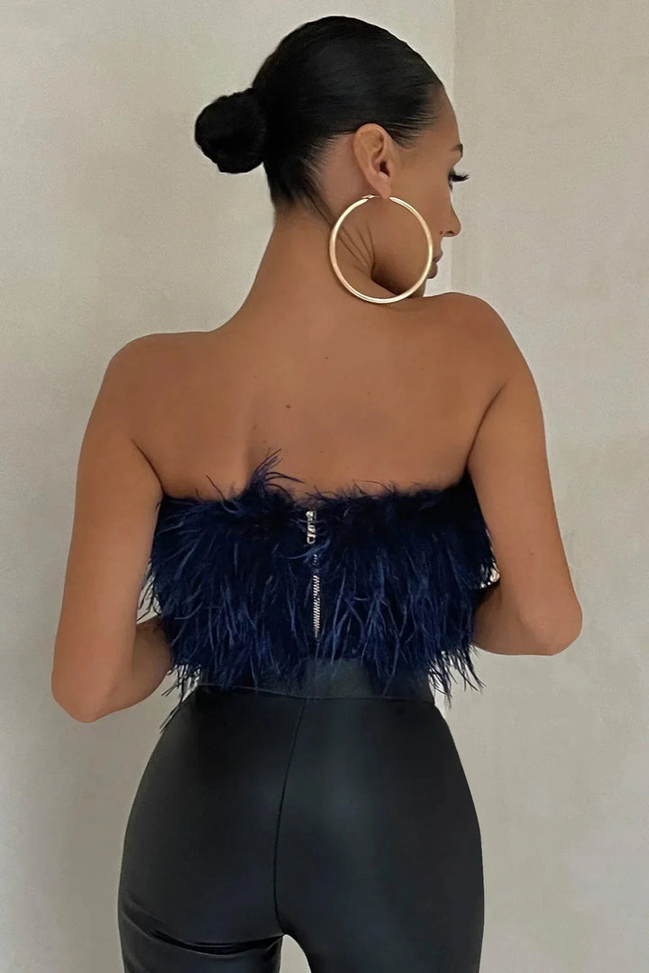 Top bustier plume femme | Style tendance et original pour looks de soirée