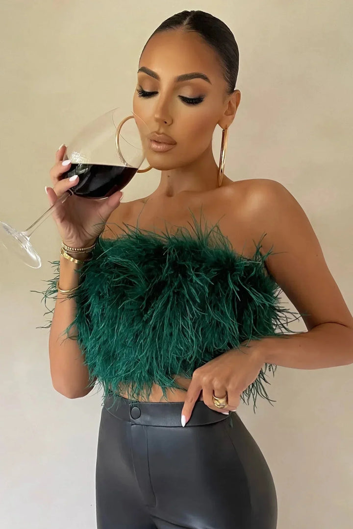 Top bustier plume femme | Style tendance et original pour looks de soirée