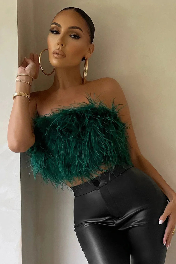 Top bustier plume femme | Style tendance et original pour looks de soirée