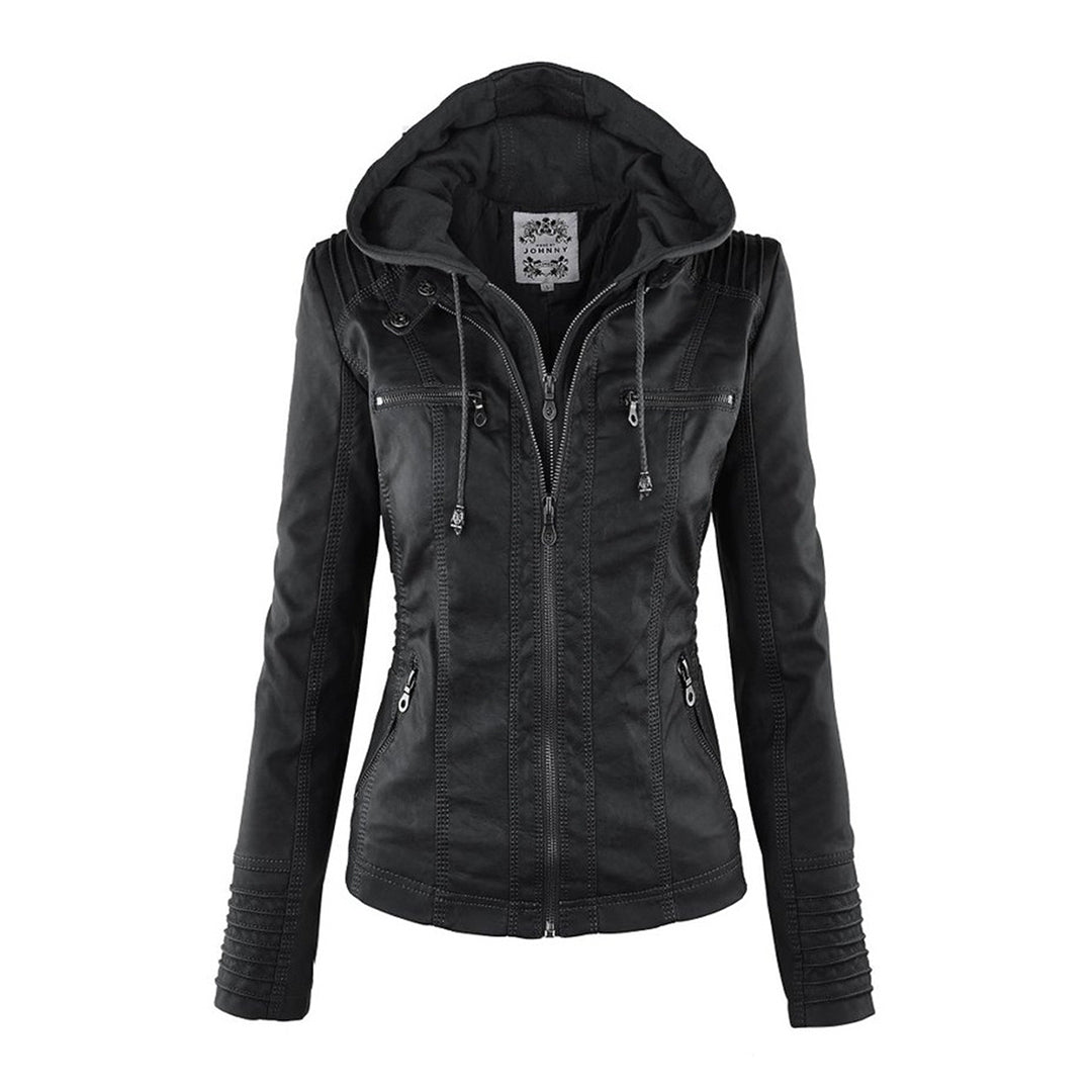 Veste en cuir femme | Style motard avec capuche