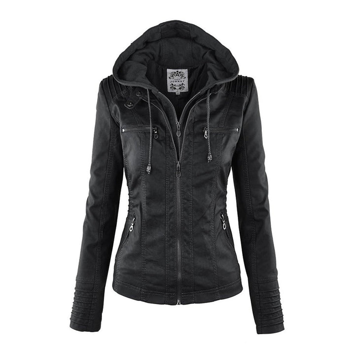 Veste en cuir femme | Style motard avec capuche
