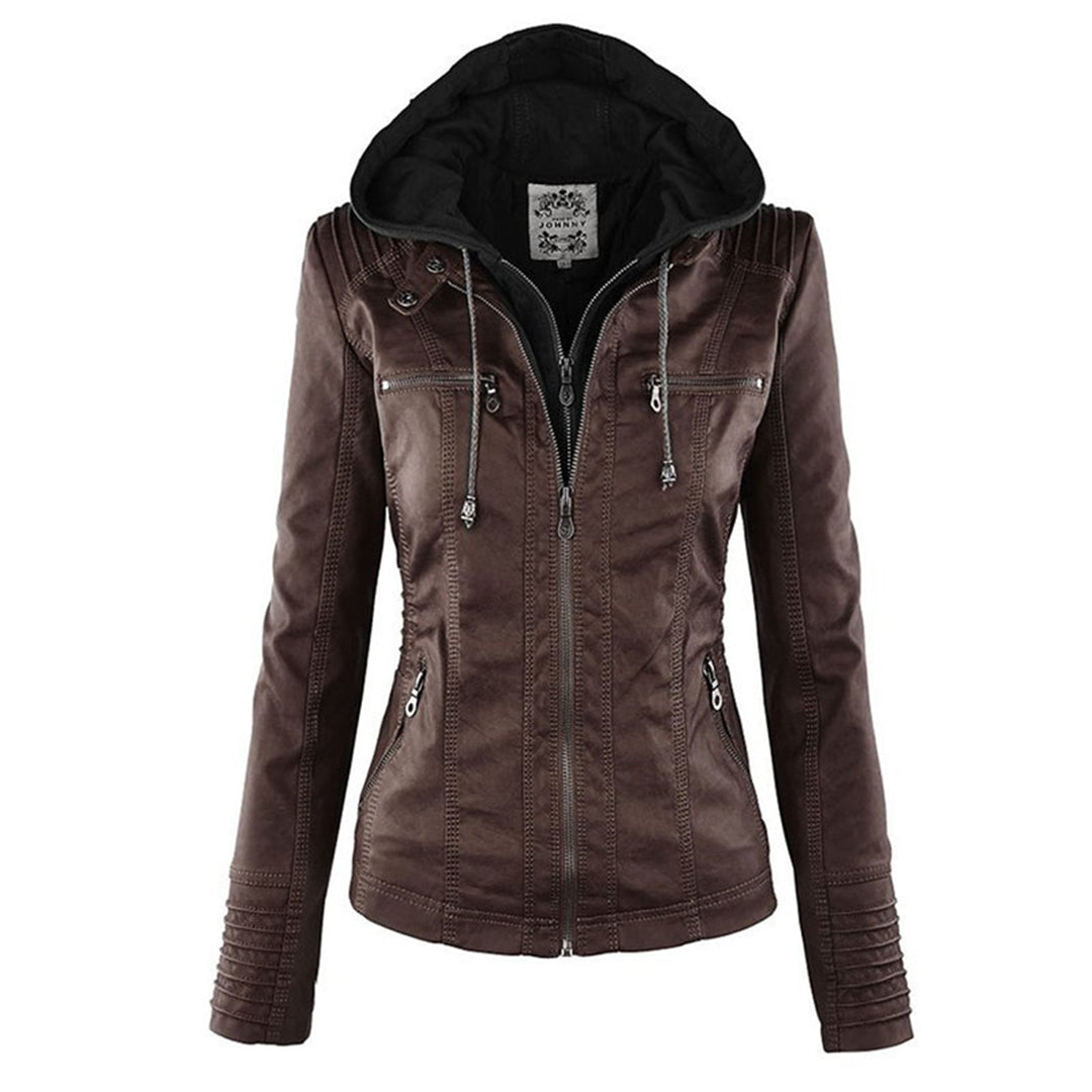 Veste en cuir femme | Style motard avec capuche