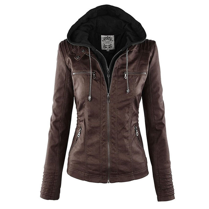 Veste en cuir femme | Style motard avec capuche