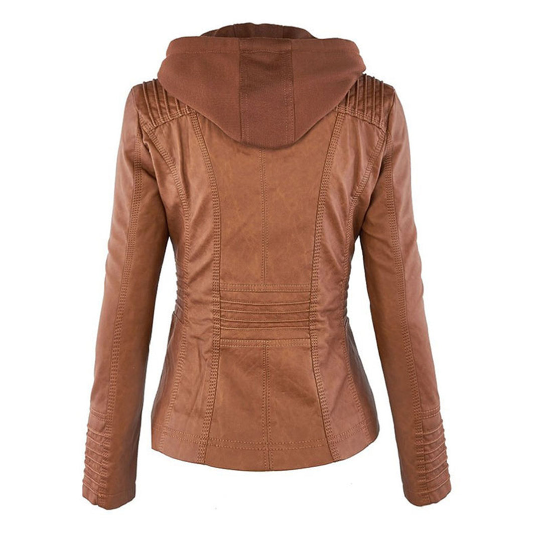 Veste en cuir femme | Style motard avec capuche