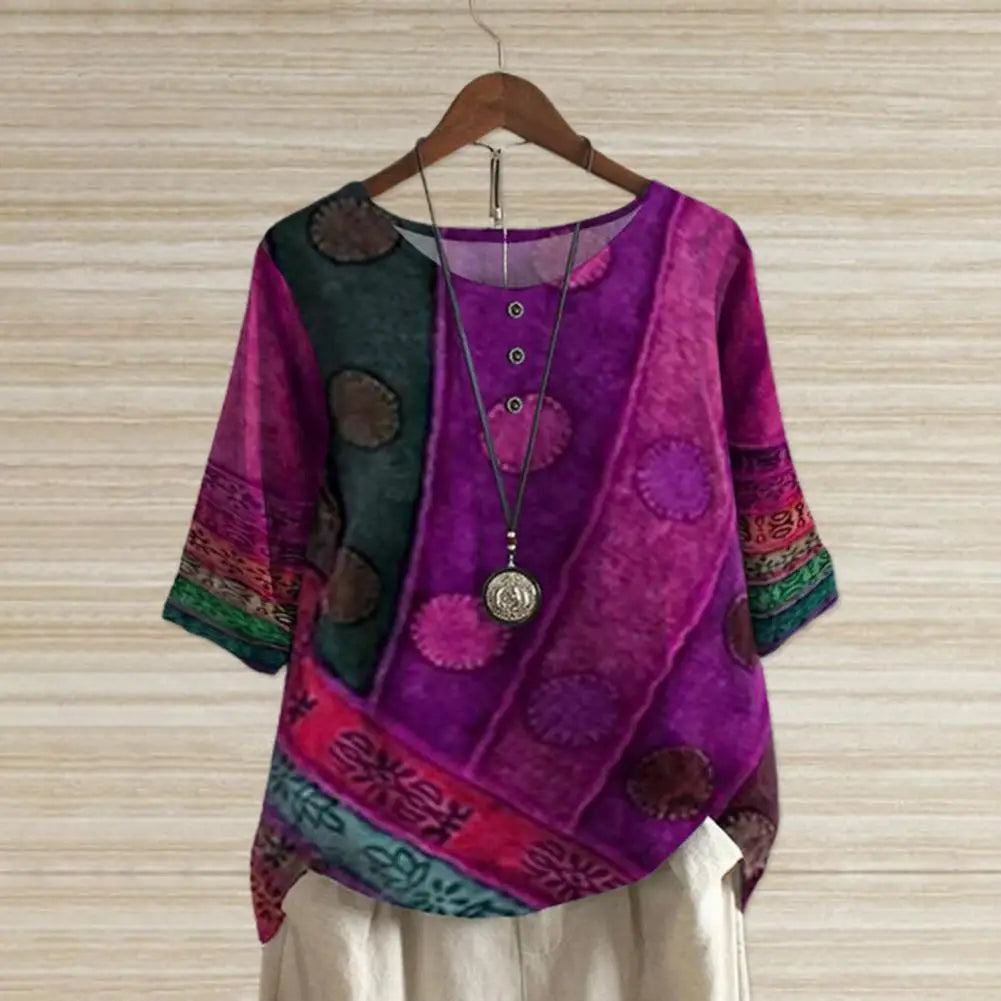 Blouse à col rond | Tendance bohème colorée