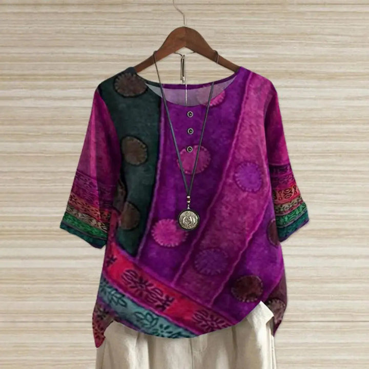 Blouse à col rond | Tendance bohème colorée