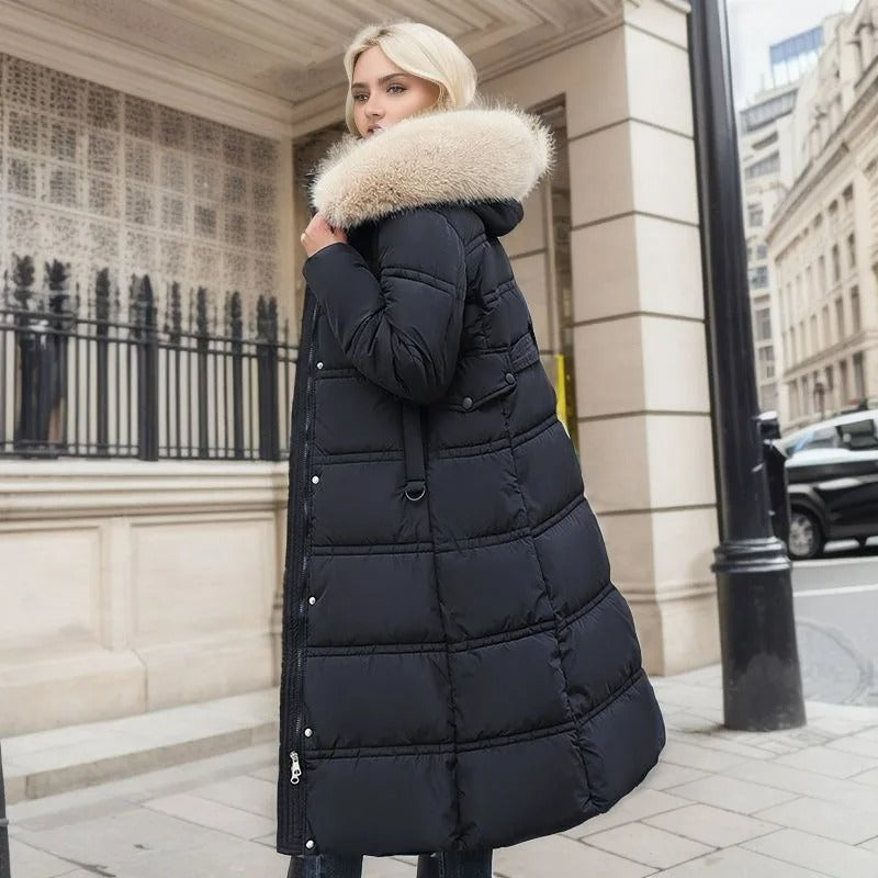 Manteau long femme | Élégance hivernale avec capuche fourrée