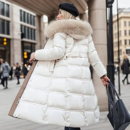 Manteau long femme | Élégance hivernale avec capuche fourrée