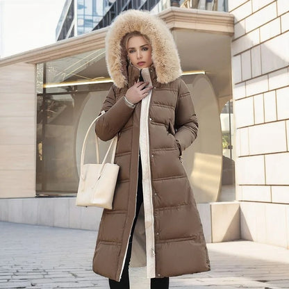 Manteau long femme | Élégance hivernale avec capuche fourrée