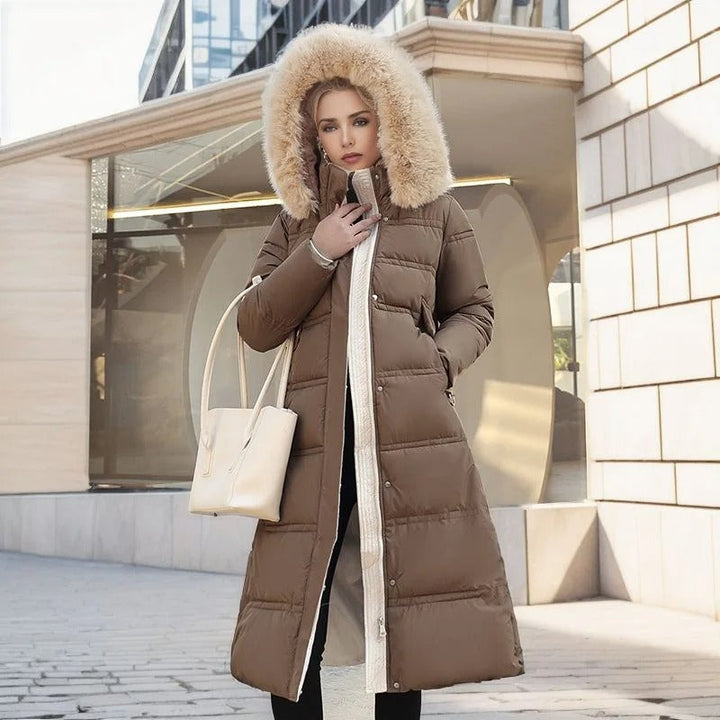 Manteau long femme | Élégance hivernale avec capuche fourrée