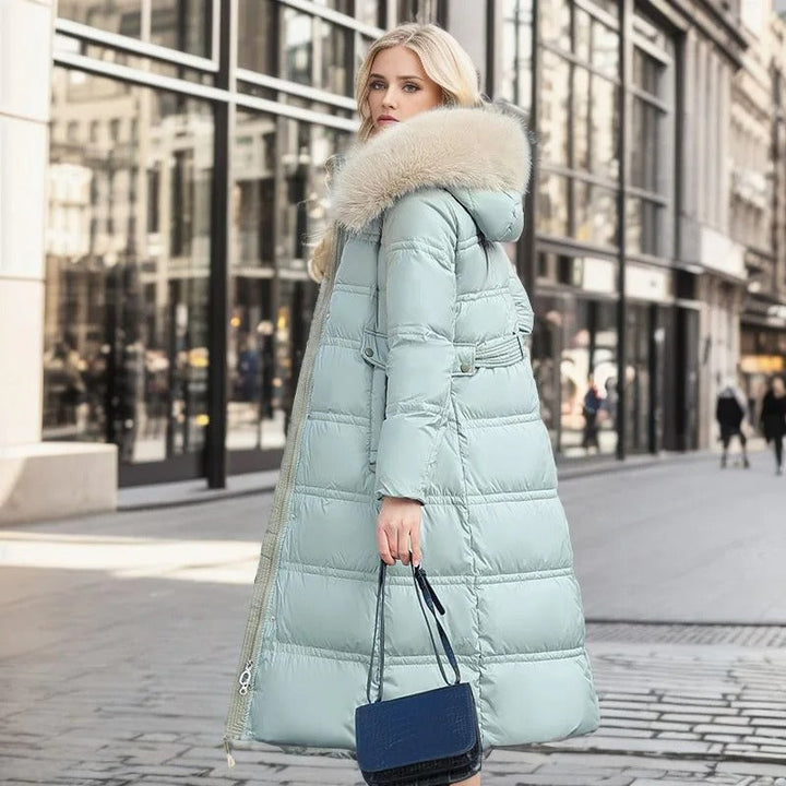 Manteau long femme | Élégance hivernale avec capuche fourrée
