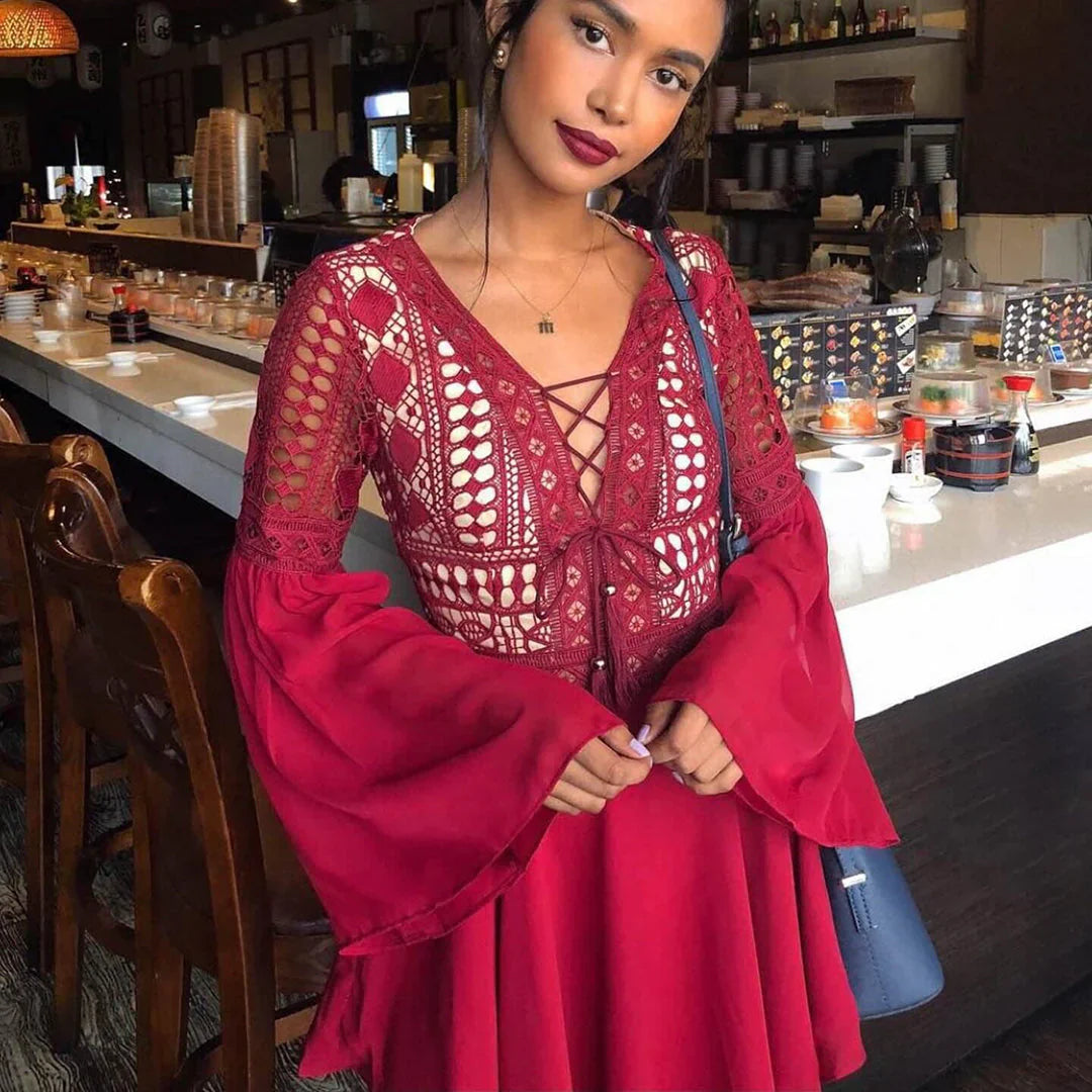 Robe courte bohème à manches longues | Élégance légère pour vos journées d'été