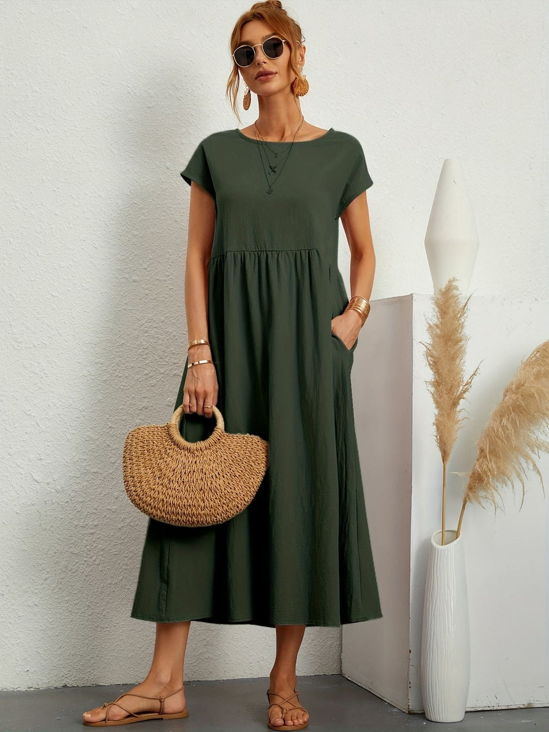 Robe midi ample à poches | Confort raffiné