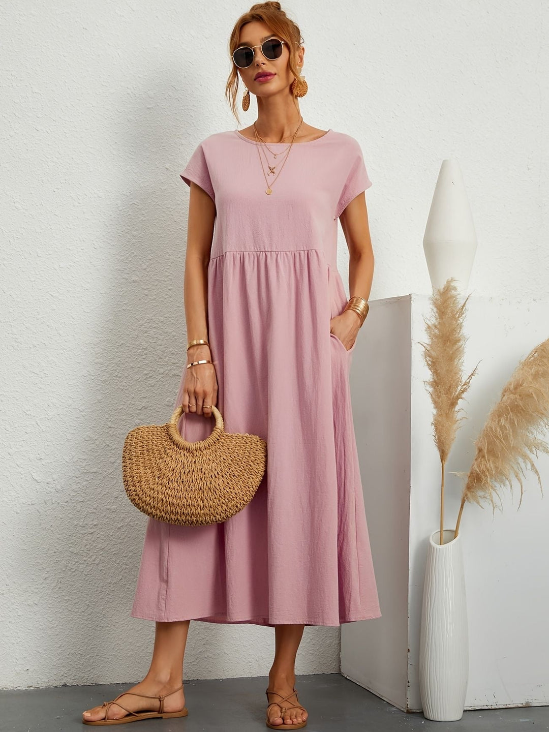 Robe midi ample à poches | Confort raffiné