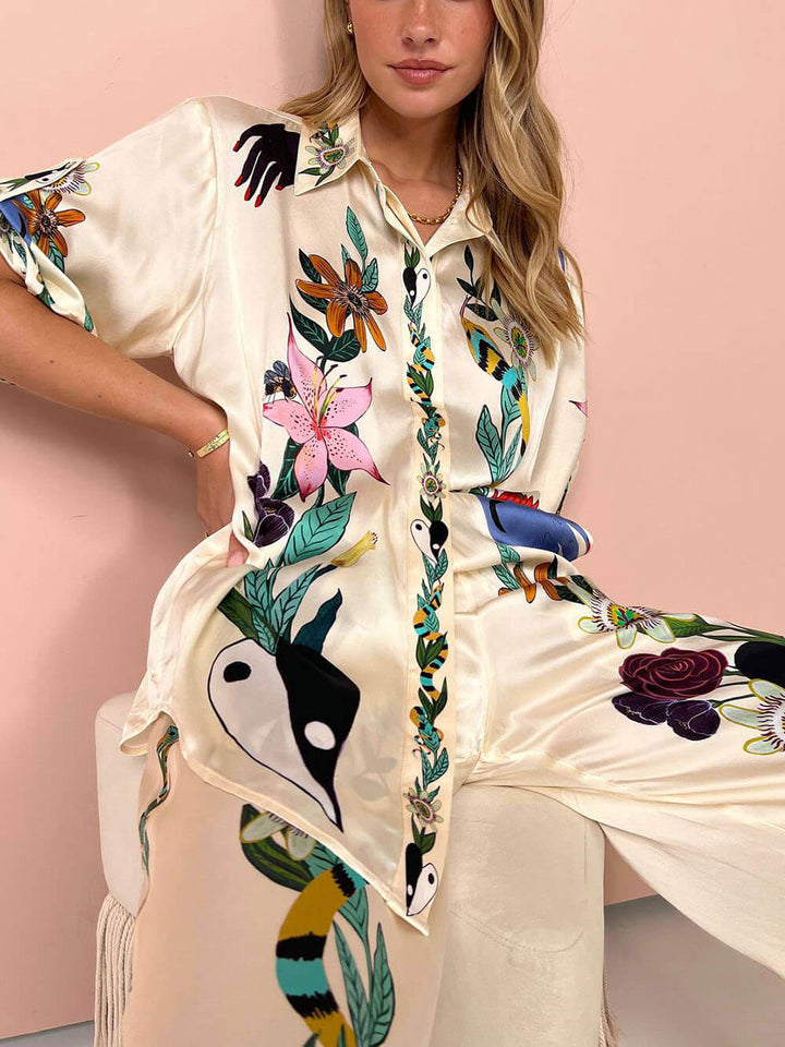 Ensemble imprimé satin femme | Style artistique et confort fluide