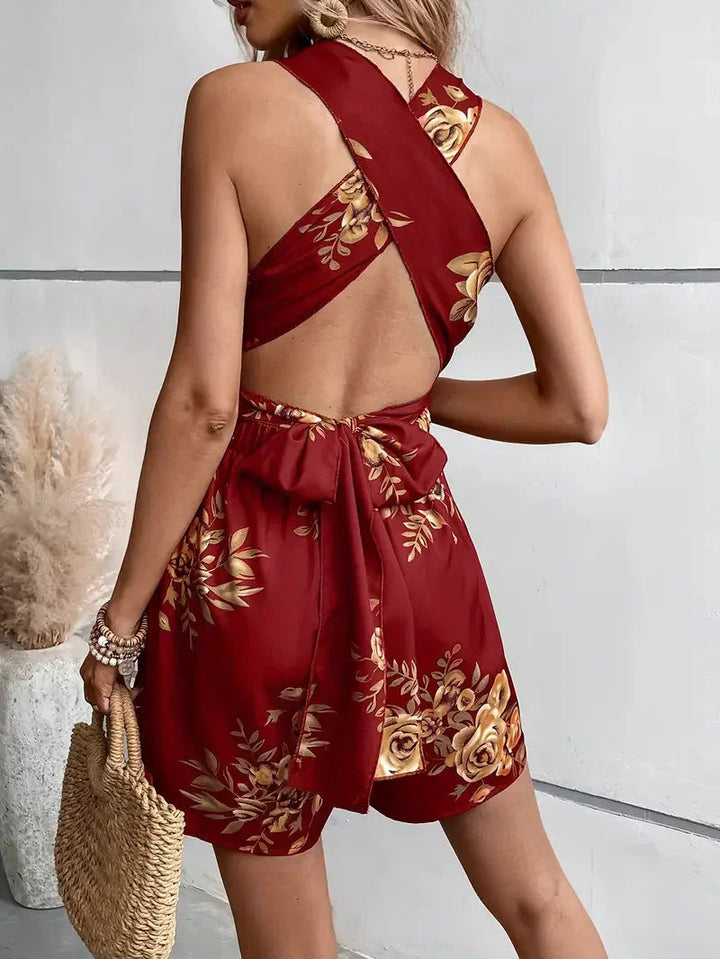 Robe courte fleurie sans manches | Élégance estivale légère