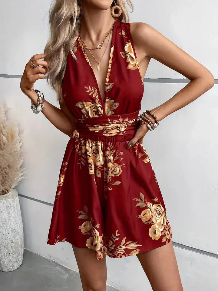 Robe courte fleurie sans manches | Élégance estivale légère