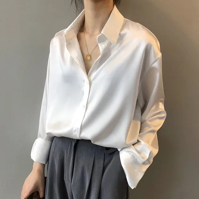 Chemise satinée élégante | Parfaite pour une tenue de bureau raffinée