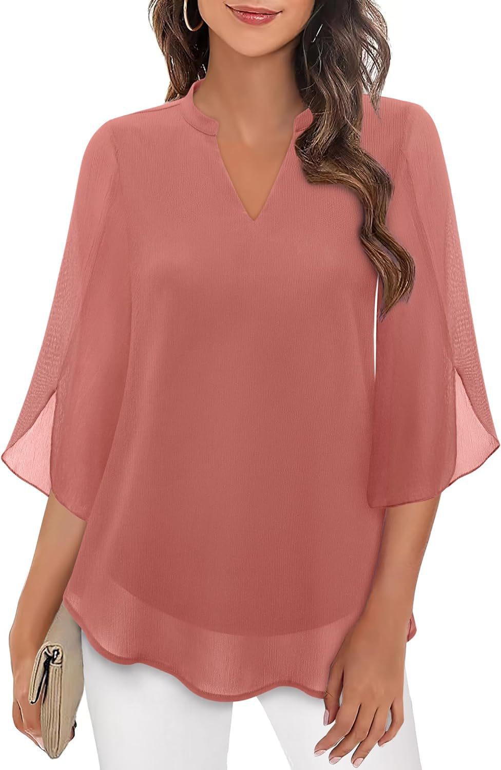 Blouse Élégante à Col en V avec Manches Fendues Fluides | Silhouette Féminine pour Toutes les Occasions