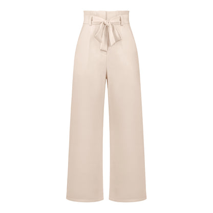 Pantalon large taille haute à nouer | Élégance décontractée au bureau ou en sortie