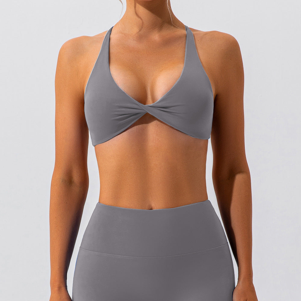 Brassière de sport femme dos nu à nœud croisé | Maintien élégant & confort respirant