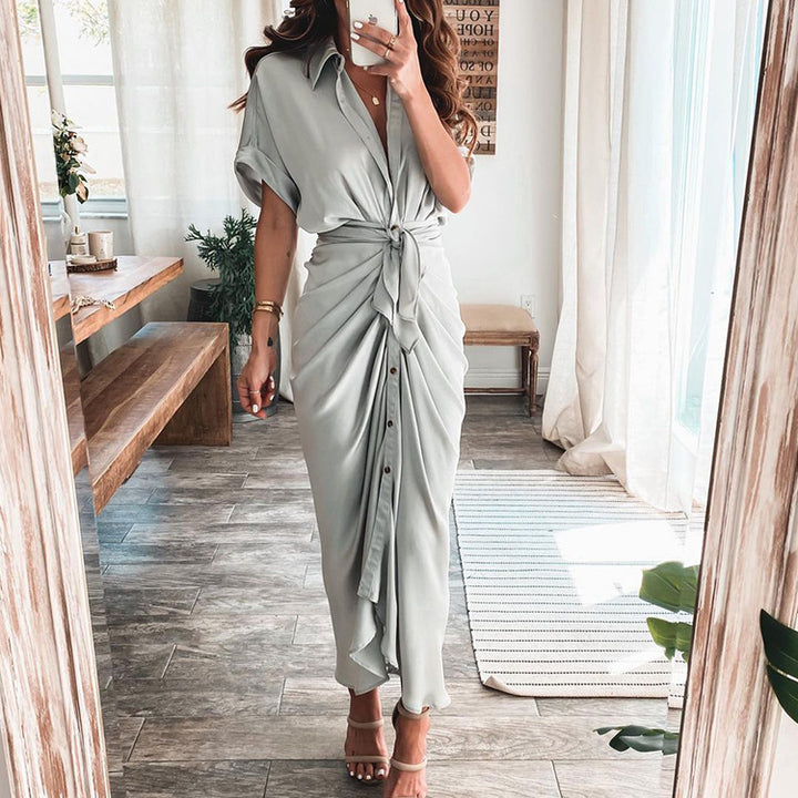 Robe Midi Élégante Portefeuille | Design Raffiné avec Détail Plissé